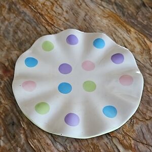 CENTURY Pastel Polka Dot Plate w/ scalloped edge 8" dessert dish